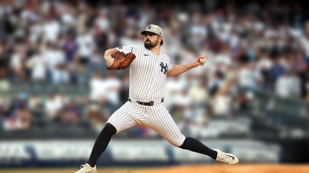Carlos Rodón of the New York Yankees pitches during the game.
