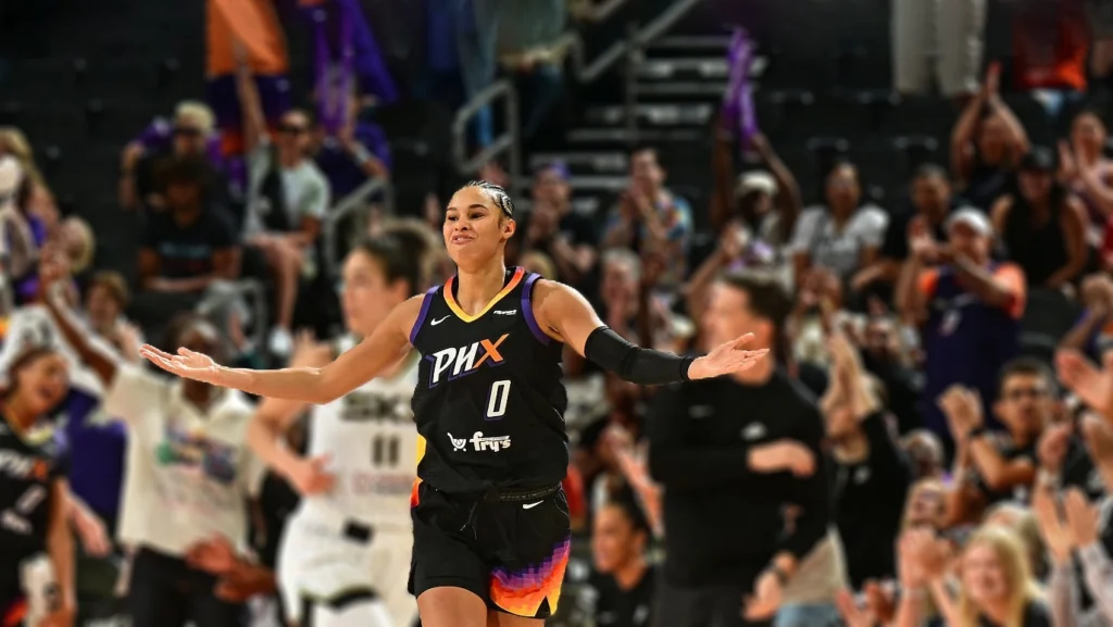 Satou Sabally of the Phoenix Mercury celebrates during the game against the Chicago Sky.