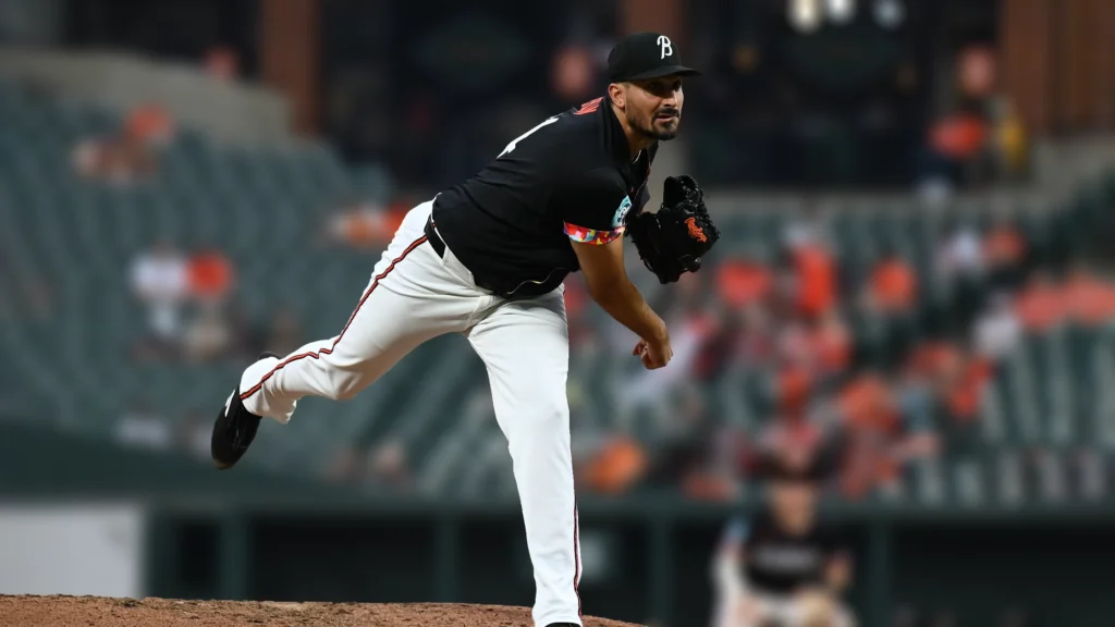Zach Eflin of the Baltimore Orioles pitches during the game between the Chicago White Sox and the Baltimore Orioles.