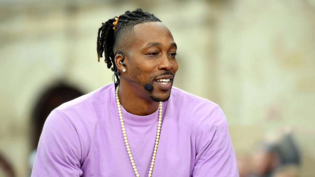 Dwight Howard looks on during the 2025 Basketball Hall of Fame announcement on April 5, 2025 at the Alamo Dome in San Antonio Texas.