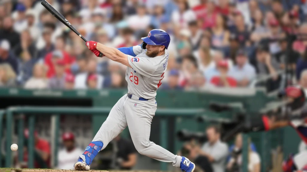 Michael Busch of the Chicago Cubs bats in the sixth inning against the a Washington Nationals.